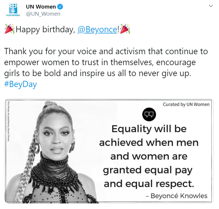 UN Women Greets Beyoncé Happy Birthday
